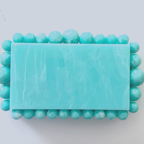 Handbags - Acrylic Box Couch Bag With Gold Chain - Aqua Color